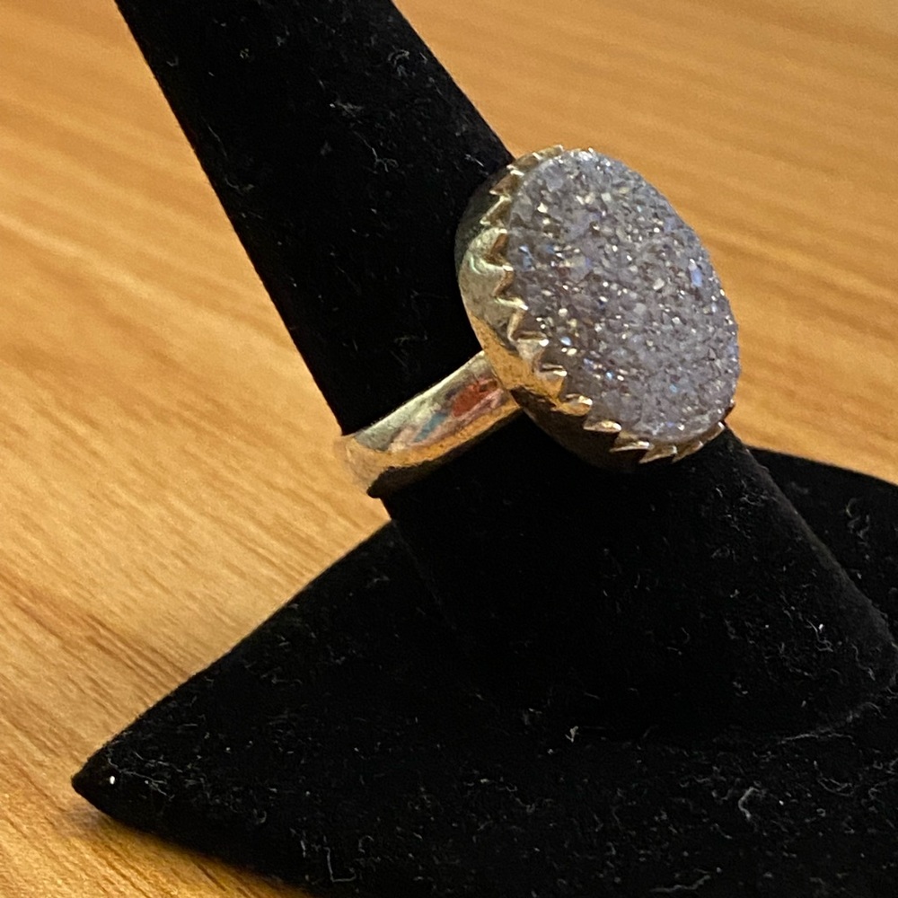Gray sparkling Druzy 925 sterling silver ring